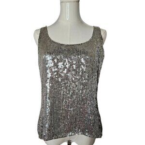 Vintage Miss Morgan Medium Sequin Silk Tank Top Silver Sparkle Hand Made NEW!